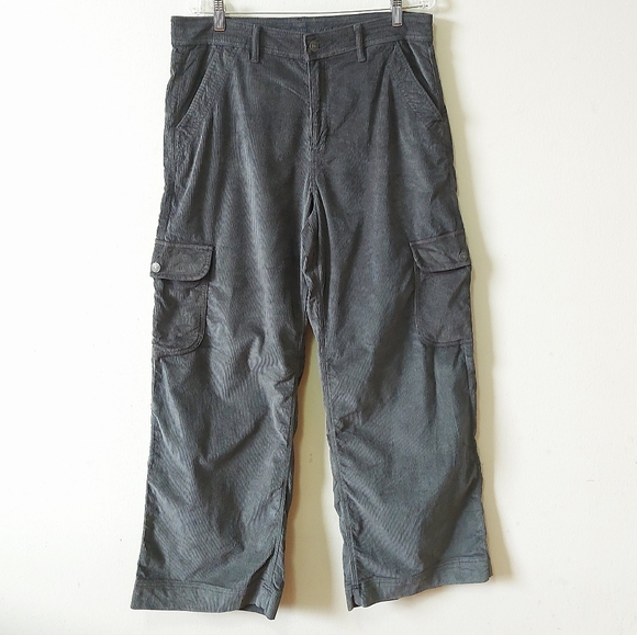 American Eagle Women Cargo Corduroy Pant Size 12 Gray High Rise Straight Leg - Picture 11 of 11